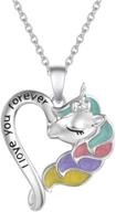 fancime sterling silver unicorn necklace: embrace your magical side with this colorful rainbow pendant! perfect for best friends, heart & moon design - 16+2 inches extender included logo