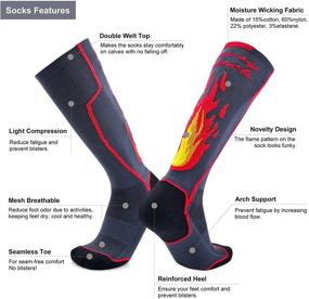 img 3 attached to 🔥 Compression Athletic Knee High Team Novelty Flame Socks for Busy Men, Women, and Youth - Funny Cushioned Sport Socks