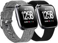 📿 набор браслетов welltin для fitbit versa/fitbit versa 2 / fitbit versa lite - женщины мужчины, дышащий тканевый ремешок, регулируемый запасной браслет для умных часов versa. логотип