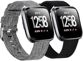 img 4 attached to 📿 Набор браслетов Welltin для Fitbit Versa/Fitbit Versa 2 / Fitbit Versa Lite - женщины мужчины, дышащий тканевый ремешок, регулируемый запасной браслет для умных часов Versa.