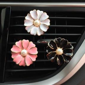 img 2 attached to 🌼 Daisy Flowers Car Air Freshener 2-Pack with Bling Pearl Air Vent Clips - Automotive Interior Decorations and Gift for Car Lovers (Black)