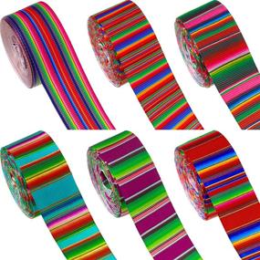 img 4 attached to 🎉 Mexican Serape Ribbon - 6 Pieces Fiesta Ribbon with Rainbow Stripes - Colorful Grosgrain Ribbon for DIY Wrapping Crafts, Fall Crafts Decoration, Party Decoration - 1 Inch x 5 Yards