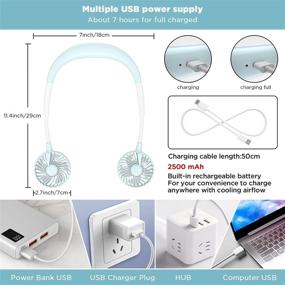 img 1 attached to 🌀 Portable USB Personal Sport Neck Fan - Duoai 2500mAh Battery Operated Small Hanging Rechargeable Foldable Mini Neckband Fans with Dual Head, 3 Speed, LED Light - Ideal for Women, Kids, Office, Travel, Outdoor Activities - Blue