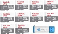 🔒 sandisk ultra 16gb sdsquns-016g-gn3mn (10 pack) uhs-i class 10 microsdhc card bundle with (1) everything but stromboli 3.0 sd/tf micro reader logo