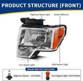 img 3 attached to 🔦 High-Quality Headlight Assembly for 2009-2014 Ford F150 Pickup: Direct Replacement with Chrome Housing and Clear Lens