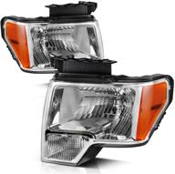 🔦 high-quality headlight assembly for 2009-2014 ford f150 pickup: direct replacement with chrome housing and clear lens logo