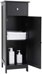 img 3 attached to 🏺 IWELL Black Wooden Floor Storage Cabinet with Drawer, Free Standing Cupboard for Small Bathroom and Kitchen with Doors