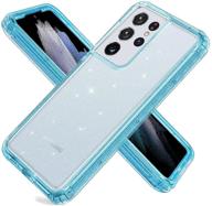 📱 hekodonk glitter tpu bumper case for galaxy s21 ultra 5g - bling blue: hybrid liquid clear crystal design, shockproof, anti-scratch protective cover logo