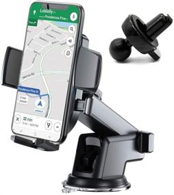 img 4 attached to 📱 360° Rotating Extendable Arm Car Smartphone Holder for Dashboard, Air Outlet & Windshield