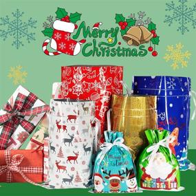 img 1 attached to 🎁 Премиум Смешанные рождественские подарочные мешки со шнурком - 30 шт., 4 размера: Идеально подходят для рождественских угощений, дней рождения и фестивалей