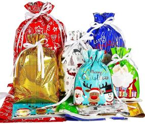 img 4 attached to 🎁 Премиум Смешанные рождественские подарочные мешки со шнурком - 30 шт., 4 размера: Идеально подходят для рождественских угощений, дней рождения и фестивалей