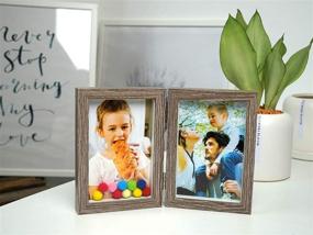 img 3 attached to 🖼️ CECIINION Grey Wood Photo Frame Shadow Box - Hinged Double Picture Frames for 4x6 Photos, Glass Front, Vertical Stand on Desk or Table Top