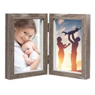 🖼️ ceciinion grey wood photo frame shadow box - hinged double picture frames for 4x6 photos, glass front, vertical stand on desk or table top логотип