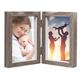 img 4 attached to 🖼️ CECIINION Grey Wood Photo Frame Shadow Box - Hinged Double Picture Frames for 4x6 Photos, Glass Front, Vertical Stand on Desk or Table Top