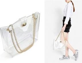 img 3 attached to 👜 Clear Chain Tote Handbag with Turn Lock | Multifunctional Womens Shoulder Bag