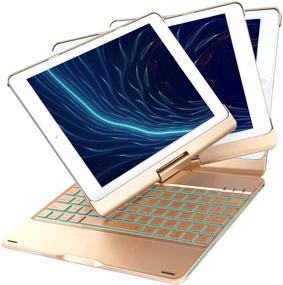 img 4 attached to 🔆 iEGrow F180 Gold Keyboard Case: 7 Colors Backlit, 360° Rotatable Cover for iPad 6th/iPad 5th Gen/Pro 9.7/Air 2/Air