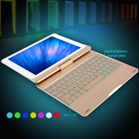 img 2 attached to 🔆 iEGrow F180 Gold Keyboard Case: 7 Colors Backlit, 360° Rotatable Cover for iPad 6th/iPad 5th Gen/Pro 9.7/Air 2/Air