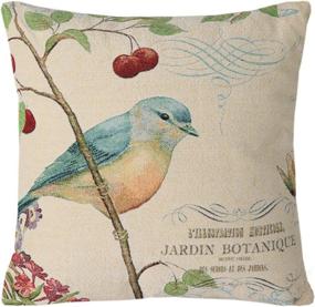 img 4 attached to 🐦 YUKORE SimpleDecor Hand Painted Jacquard Bird On The Tree Throw Pillow Case – Cute Bird Accent Decorative Cushion Cover, 18x18 Inches Cream, Pillow Shells