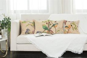 img 2 attached to 🐦 YUKORE SimpleDecor Hand Painted Jacquard Bird On The Tree Throw Pillow Case – Cute Bird Accent Decorative Cushion Cover, 18x18 Inches Cream, Pillow Shells