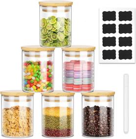 img 4 attached to 🏺 Rameda 16oz Glass Spice Jars Set with Airtight Bamboo Lids - Clear Kitchen Canisters for Pantry Organization, Pasta, Sugar, Flour, Herbs, and Candy Storage - Includes Labels and Pen