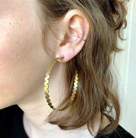 img 2 attached to 🌼 HILROSE Golden Hoop Earrings: Brass Matt Finish with Wooden Resin for Women/Girls - Lightweight Fashion Jewelry for Birthday, Summer Parties & Friendship Gifts