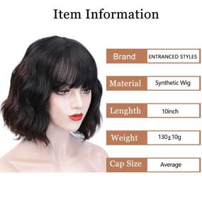img 1 attached to 🔥 Stunning Wavy Bob Wig with Bangs | Black & Brown Mix | Short Curly Synthetic Wig | Realistic Heat Resistant Fiber | Natural Look