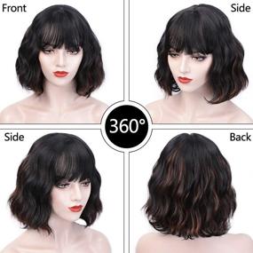 img 3 attached to 🔥 Stunning Wavy Bob Wig with Bangs | Black & Brown Mix | Short Curly Synthetic Wig | Realistic Heat Resistant Fiber | Natural Look