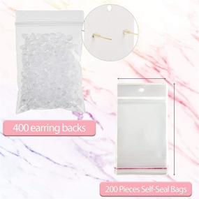 img 2 attached to 📦 800-Piece Marble Design Earring Cards Jewelry Display Card Holder Set with 200 Cards in 8 Colors, 200 Self-Seal Bags, and 400 Earring Backs for DIY Jewelry Display and Packing