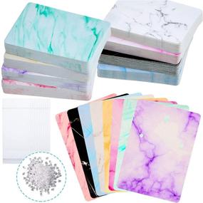 img 4 attached to 📦 800-Piece Marble Design Earring Cards Jewelry Display Card Holder Set with 200 Cards in 8 Colors, 200 Self-Seal Bags, and 400 Earring Backs for DIY Jewelry Display and Packing