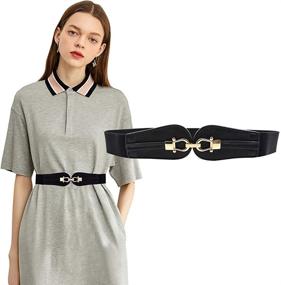 img 4 attached to 👗 Essential Retro Stretch Leather Belt Buckle for Dresses - HANERDUN Women Elastic Waist Belt