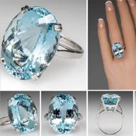 💍 винтажное модное кольцо для женщин из серебра 925 с овальным камнем аквамарин – ювелирное изделие для помолвки и свадьбы, размер 5-11 логотип