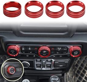 img 4 attached to Улучшите свой Jeep Wrangler JL JLU Gladiator с помощью Voodonala 🚗 Накладка на ручку выключателя кондиционера и фар - красный алюминиевый сплав, 4 шт. (2018-2021)