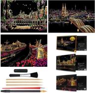 🌈 rainbow scratch painting kit for adults & kids - craft art set with 7 tools (venice/dutch windmill/cologne cathedral) - includes 16'' x 11.2'' scratch painting paper and sketch pad - creative gift logo