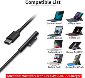 img 3 attached to Кабель зарядного устройства 10 футов Sisyphy Surface Connect к USB-C - совместим с Microsoft Surface Pro 7, Surface Go 2, Pro 6, Pro 5/4/3, Surface Laptop 1/2/3 и Surface Book - Черный мужской - работает с зарядным устройством 45W 15V3A USBC (черный TVP)