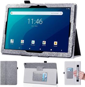 img 4 attached to 📱 DMLuna Case for Onn 10.1 Tablet Pro (Model:100003562) 2020 Release ONLY, Folio Premium Leather Cover Stand Case with Hand Strap and Card Pocket Holder - Glitter Grey (Exclusively designed for Onn 10.1 Tablet Pro, 2020 Release)