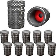 samikiva (12 pack) aluminum tire valve stem caps with rubber ring - 🚗 universal fit for cars, suvs, bikes, trucks, motorcycles - dust proof cover in gray logo