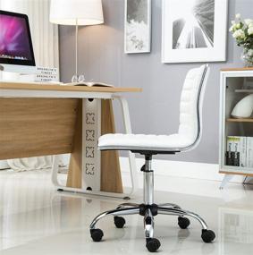 img 2 attached to 💺 BTEXPERT Swivel Mid Back Armless Ribbed Designer Task Chair - White: Stylish Leather Soft Upholstery Office Chair