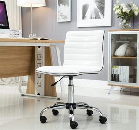 img 3 attached to 💺 BTEXPERT Swivel Mid Back Armless Ribbed Designer Task Chair - White: Stylish Leather Soft Upholstery Office Chair