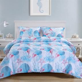 img 4 attached to 🌊 HOMBYS Blue Seahorse 3-Piece Beach Theme Comforter Set - Queen/Full Size, All-Season Soft Bedding with Matching Shams