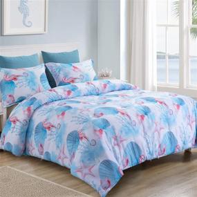 img 3 attached to 🌊 HOMBYS Blue Seahorse 3-Piece Beach Theme Comforter Set - Queen/Full Size, All-Season Soft Bedding with Matching Shams