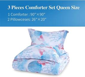 img 2 attached to 🌊 HOMBYS Blue Seahorse 3-Piece Beach Theme Comforter Set - Queen/Full Size, All-Season Soft Bedding with Matching Shams