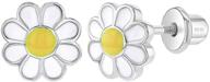 🌼 925 sterling silver enamel daisy flower girl's earrings with safety screw back locking – ideal for toddlers, young girls, and pre teens – adorable floral studs for girls logo