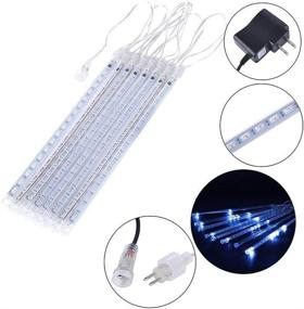 img 1 attached to 🎄 Zezuxy Christmas Lights Outdoor, Falling Rain Drop Icicle Cascading String Lights with 8 Tubes, Luces de Navidad para Exterior, Meteor Shower Lights, Perfect Gifts for Women, Christmas Tree Decorations, Blue