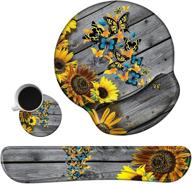 🌻 sunflower butterfly design keyboard wrist rest pad and mouse pad wrist rest support set - ergonomic gaming mousepad with durable smooth surface and non-slip base for computer laptop home office + cute coasters логотип