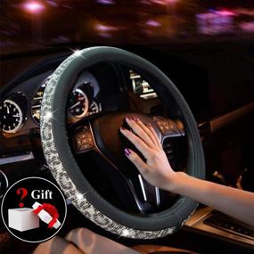 img 3 attached to Enhance Your Car's Style with Crystal Diamond Steering Wheel Cover - Beige, PU Leather with Colorful Leopard Bling Bling Rhinestones, Universal Fit for Women and Girls, 15inch / 38cm