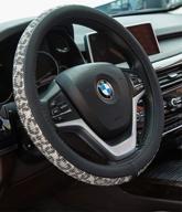 enhance your car's style with crystal diamond steering wheel cover - beige, pu leather with colorful leopard bling bling rhinestones, universal fit for women and girls, 15inch / 38cm logo