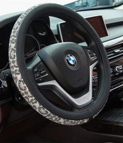 img 4 attached to Enhance Your Car's Style with Crystal Diamond Steering Wheel Cover - Beige, PU Leather with Colorful Leopard Bling Bling Rhinestones, Universal Fit for Women and Girls, 15inch / 38cm