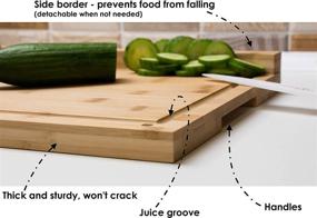 img 1 attached to 🔪 Большая разделочная доска EZR Life из бамбука с двумя пластиковыми поддонами - прочная, сокоотливная решетка, боковая граница, ручки - идеально подходит для легкой и быстрой готовки.