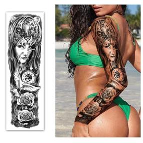 img 1 attached to 💧 High-Quality Waterproof Temporary Tattoos: 8 Sheets of Full Arm and Shoulder Tattoos, 8 Sheets of Half Arm Tattoos – Long-Lasting Tattoo Stickers for Men and Women (22.83"X7.1")