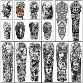 img 3 attached to 💧 High-Quality Waterproof Temporary Tattoos: 8 Sheets of Full Arm and Shoulder Tattoos, 8 Sheets of Half Arm Tattoos – Long-Lasting Tattoo Stickers for Men and Women (22.83"X7.1")